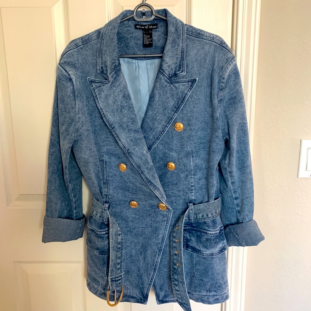 Denim double breasted blazer